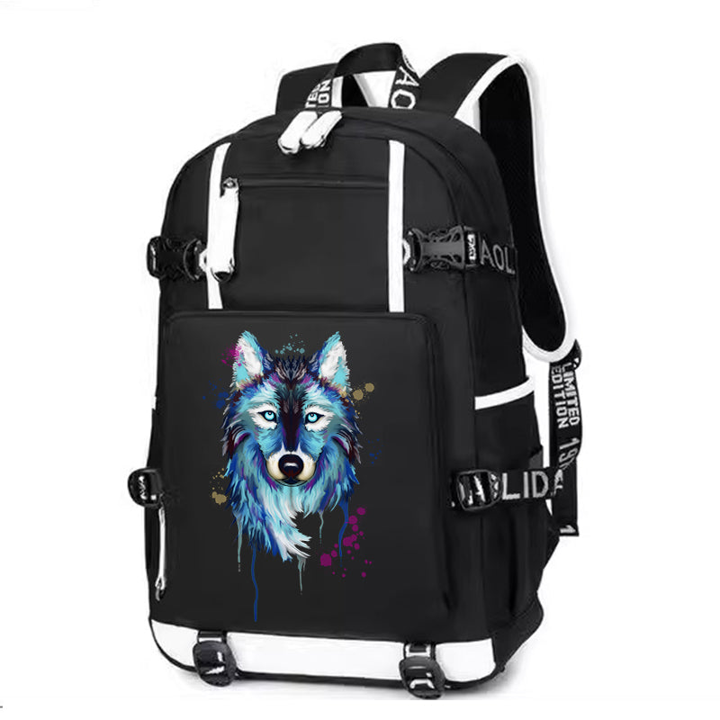 Colorful Wolf Printing Canvas Backpack