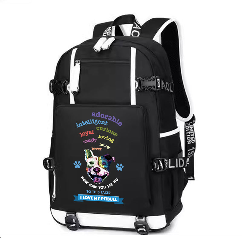 To This Face I Love My pitbull Printing Canvas Backpack