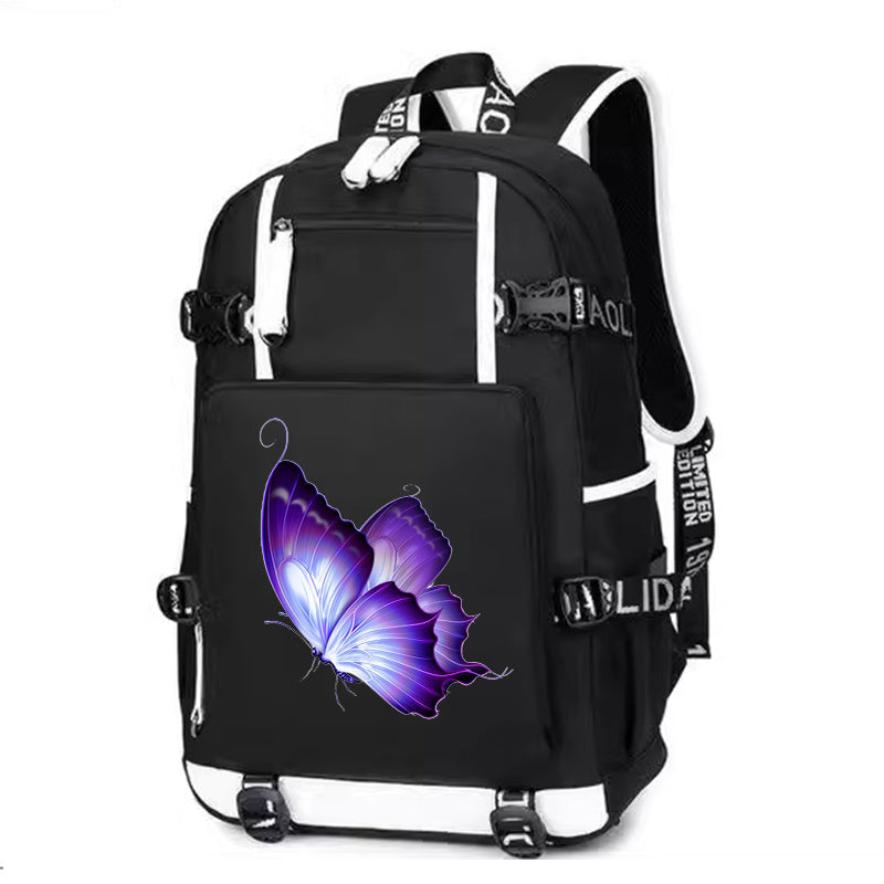Purple Butterfly Printing Canvas Backpack