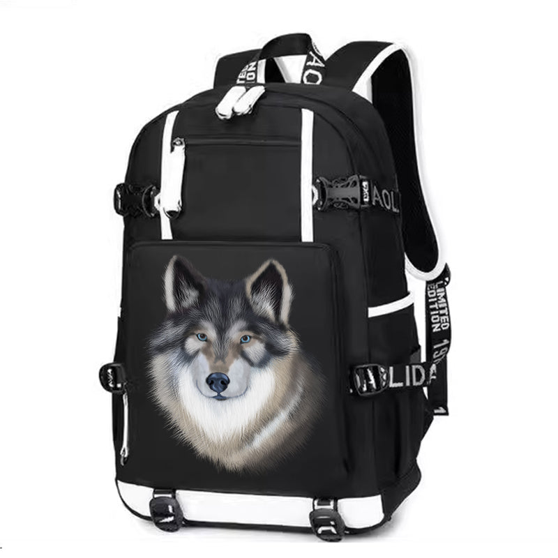 Cute Wolf Printing Canvas Backpack