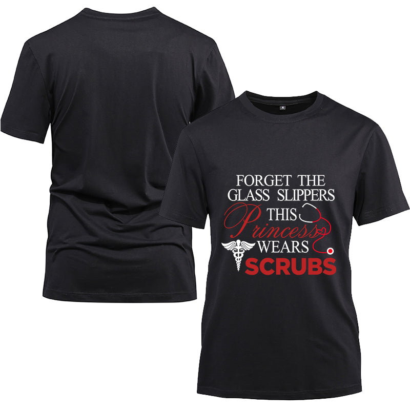 Forget the glass slippers this princess wears scrubs Cotton Black Short Sleeve T-Shirt