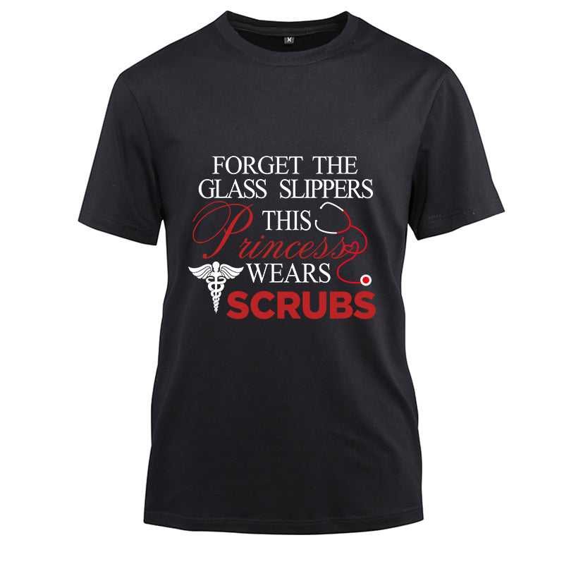 Forget the glass slippers this princess wears scrubs Cotton Black Short Sleeve T-Shirt