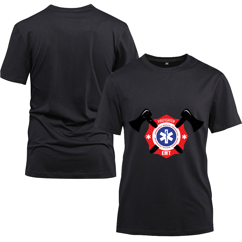 Firefighter EMT Cotton Black Short Sleeve T-Shirt