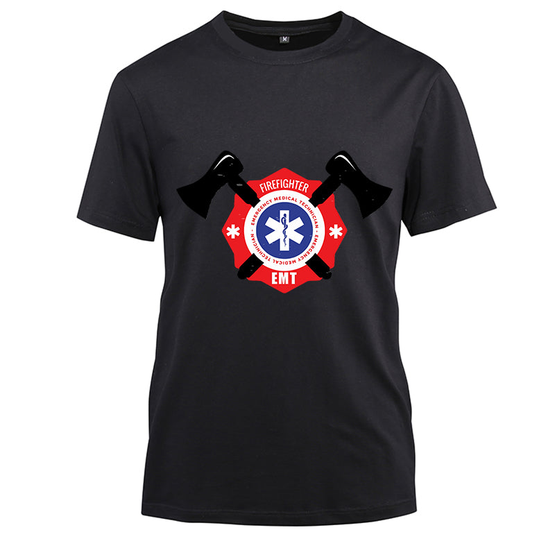 Firefighter EMT Cotton Black Short Sleeve T-Shirt