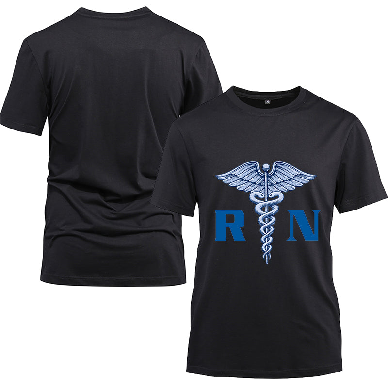 Blue RN Nurse Cotton Black Short Sleeve T-Shirt
