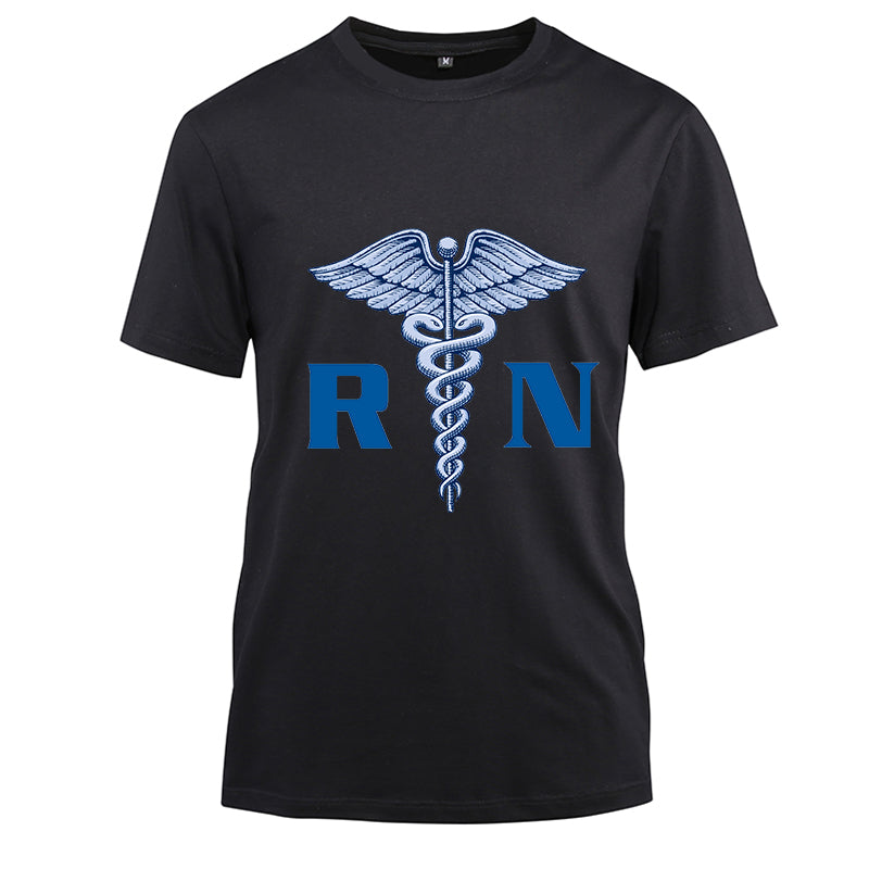 Blue RN Nurse Cotton Black Short Sleeve T-Shirt