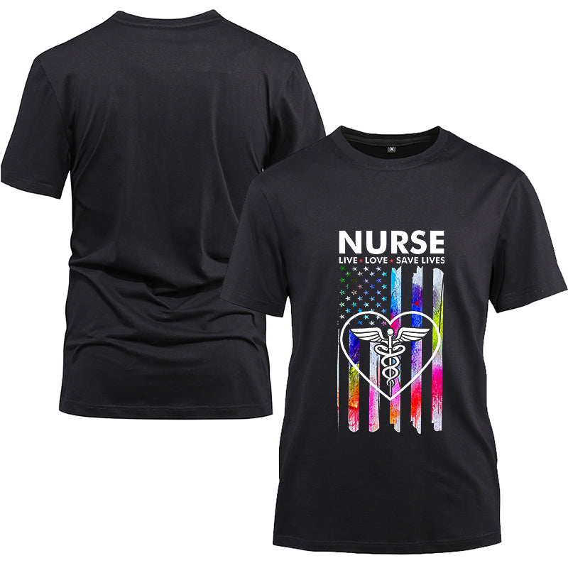 Nurse live love save lives Cotton Black Short Sleeve T-Shirt