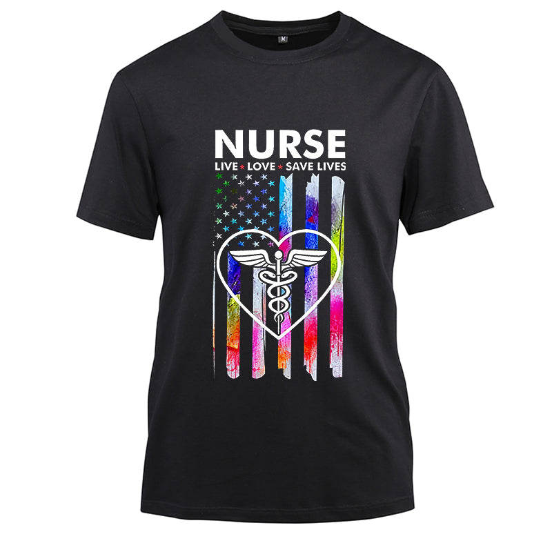 Nurse live love save lives Cotton Black Short Sleeve T-Shirt