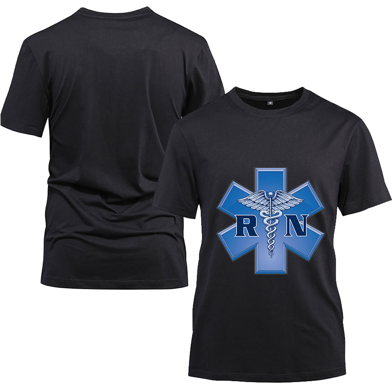 RN Nurse blue Cotton Black Short Sleeve T-Shirt
