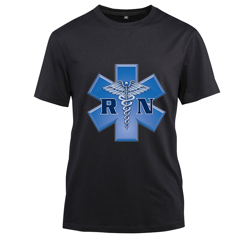RN Nurse blue Cotton Black Short Sleeve T-Shirt