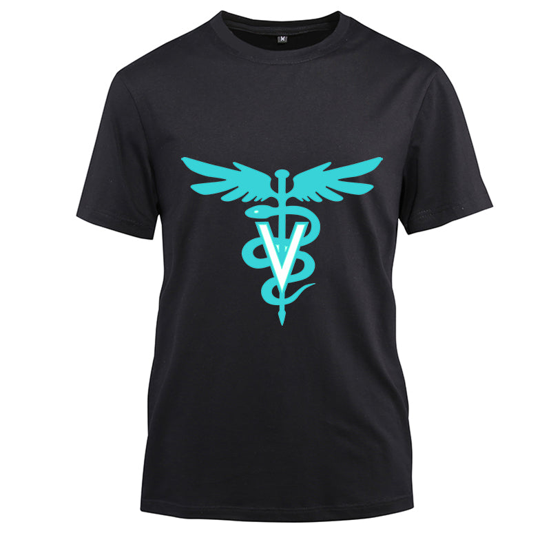 V Nurse green Cotton Black Short Sleeve T-Shirt
