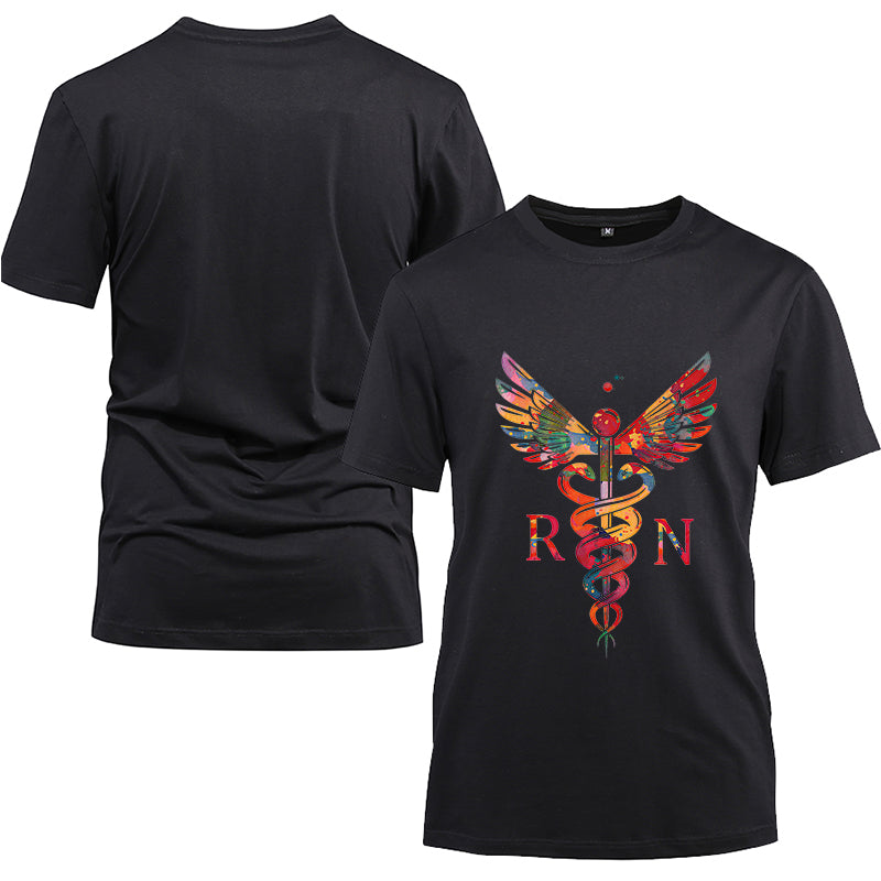 RN Nurse colorful Cotton Black Short Sleeve T-Shirt