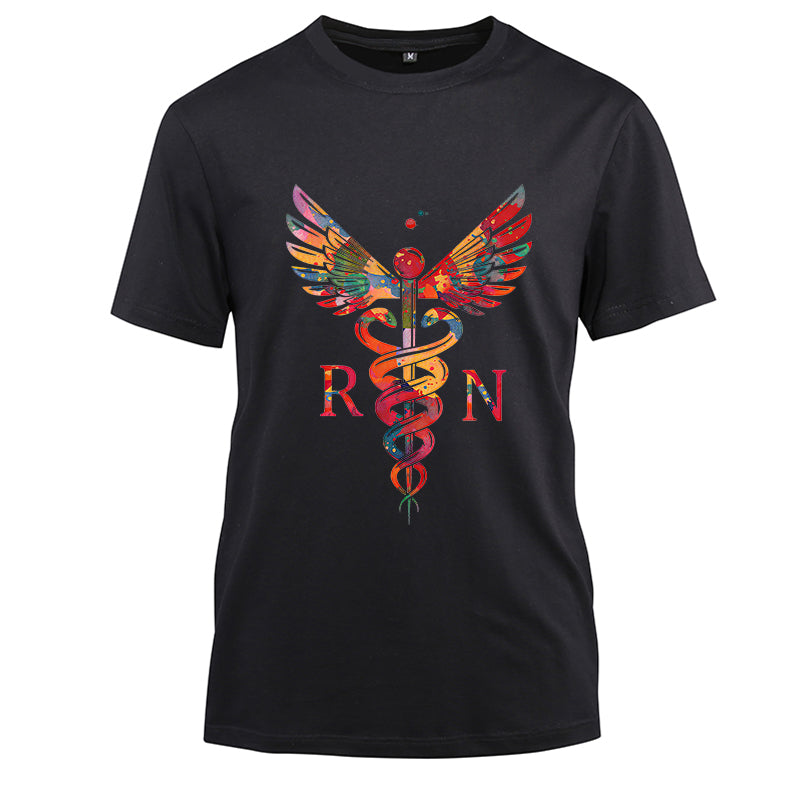 RN Nurse colorful Cotton Black Short Sleeve T-Shirt