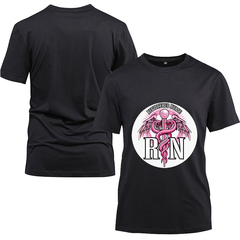 RN Nurse circle Cotton Black Short Sleeve T-Shirt