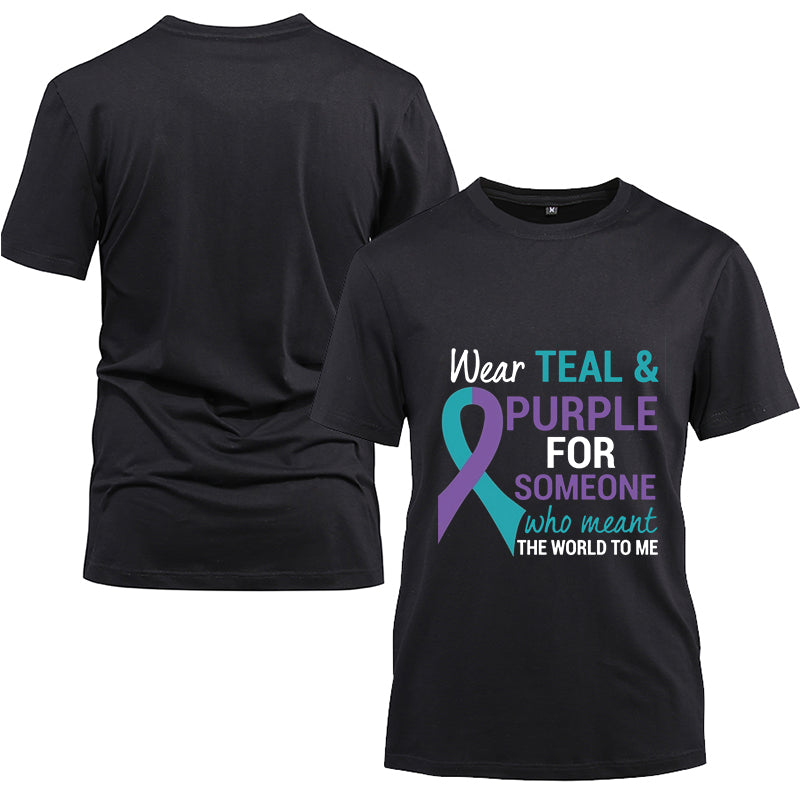 Wear teal & purple for someone who meant he world to me Cotton Black Short Sleeve T-Shirt