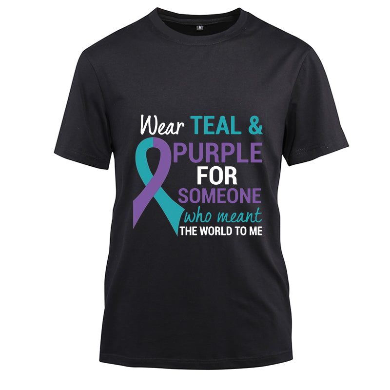 Wear teal & purple for someone who meant he world to me Cotton Black Short Sleeve T-Shirt