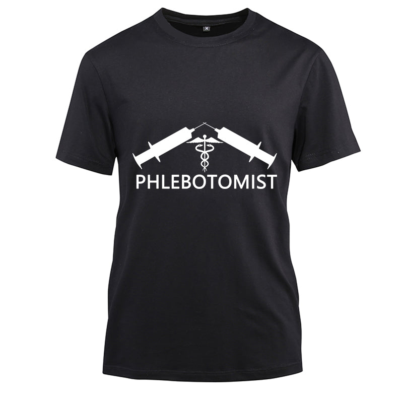Phlebotomist white Cotton Black Short Sleeve T-Shirt