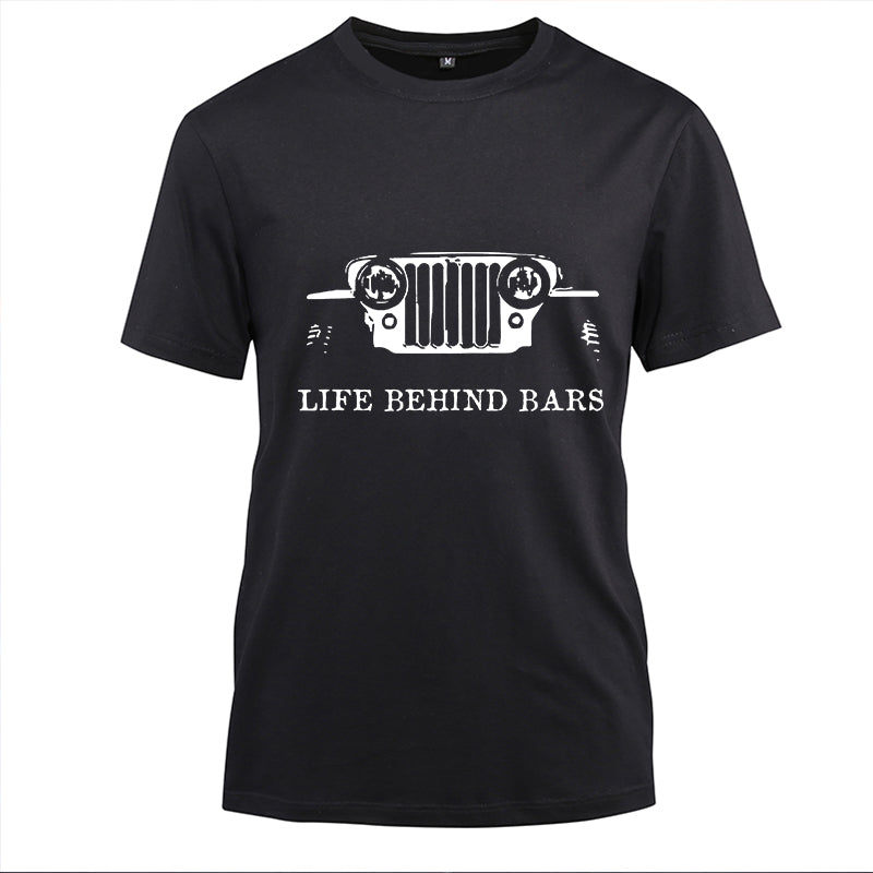 Jeep life behind bar Cotton Black Short Sleeve T-Shirt
