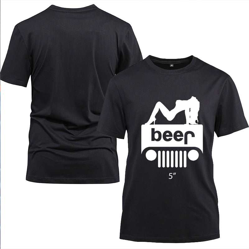 Girl Jeep Beer Cotton Black Short Sleeve T-Shirt
