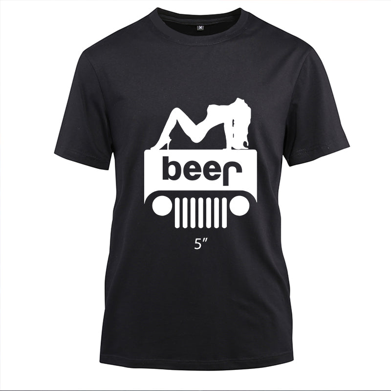 Girl Jeep Beer Cotton Black Short Sleeve T-Shirt