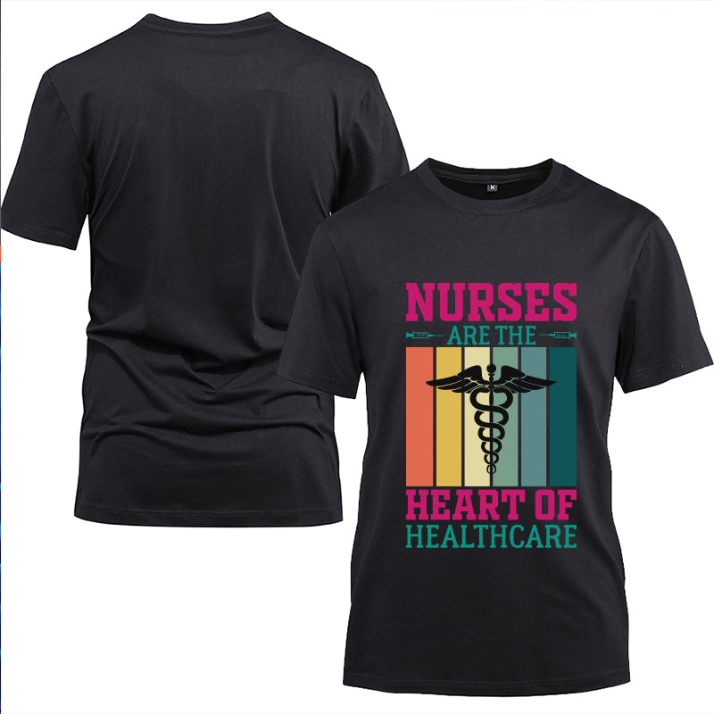 Nurses Are The Heart Of Healthcare Cotton Black Short Sleeve T-Shirt