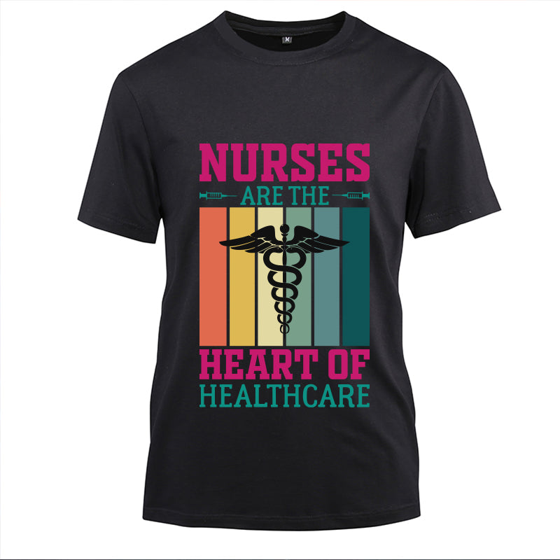 Nurses Are The Heart Of Healthcare Cotton Black Short Sleeve T-Shirt