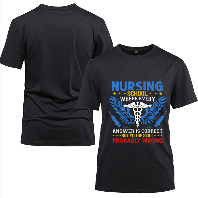 Nursing School Cotton Black Short Sleeve T-Shirt