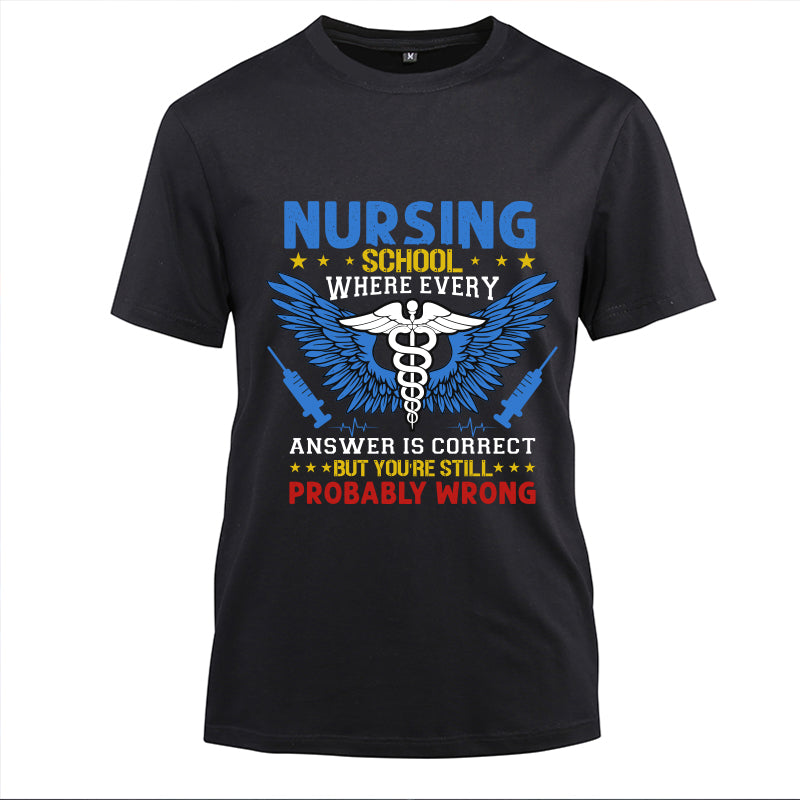 Nursing School Cotton Black Short Sleeve T-Shirt