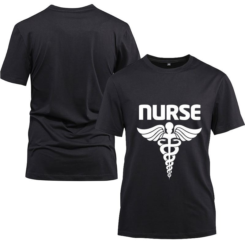 White Nurse Cotton Black Short Sleeve T-Shirt