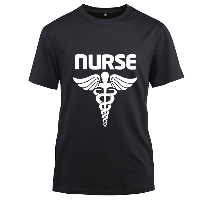 White Nurse Cotton Black Short Sleeve T-Shirt