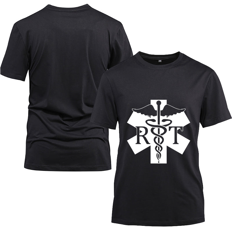 RT Respiratory Therapist Cotton Black Short Sleeve T-Shirt