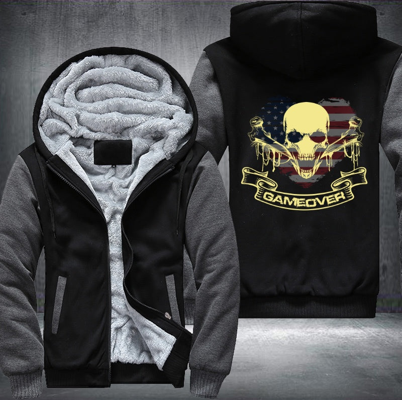 USA Skull game over Fleece Hoodies Jacket