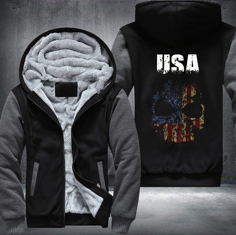 USA Skull Fleece Hoodies Jacket