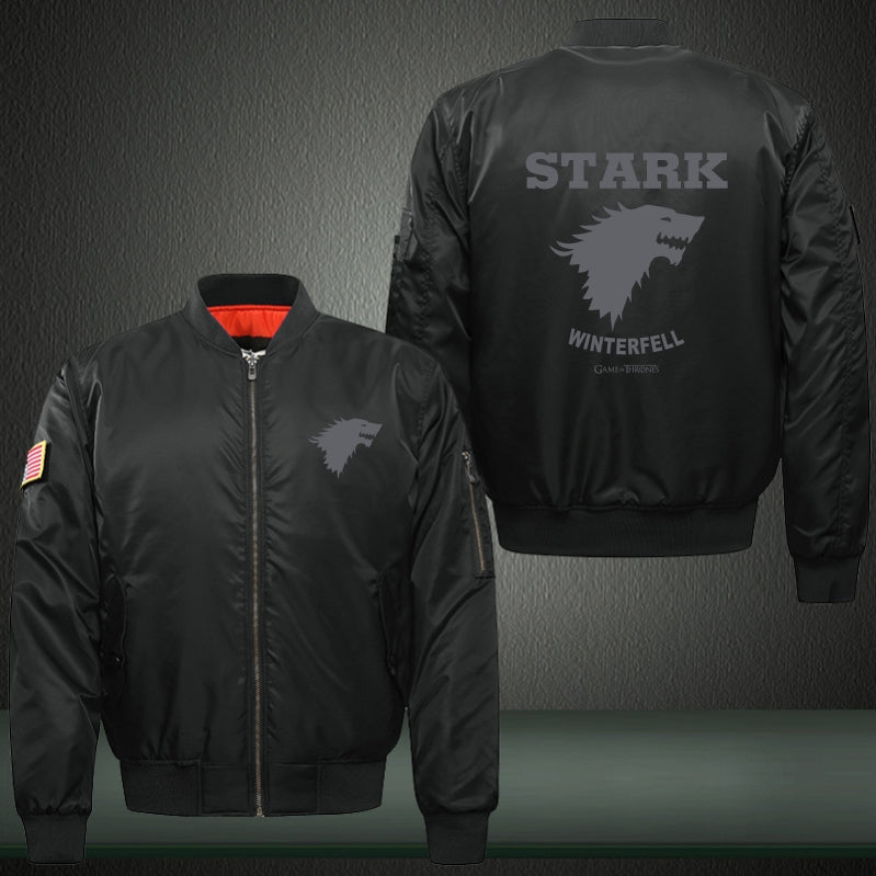 Stark Winterfell Print Thicken Long Sleeve Bomber Jacket
