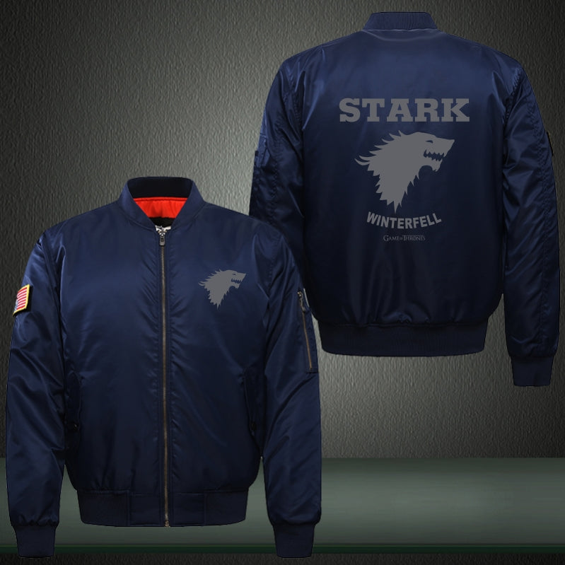 Stark Winterfell Print Thicken Long Sleeve Bomber Jacket
