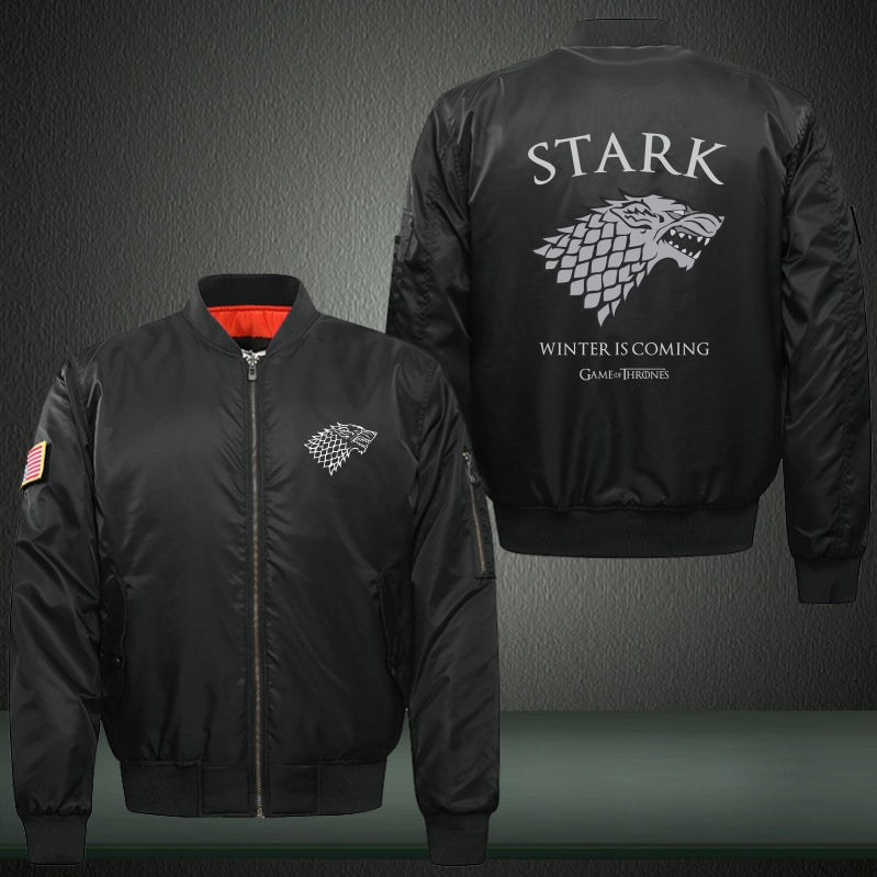 Stark Winter Is Coming Print Thicken Long Sleeve Bomber Jacket