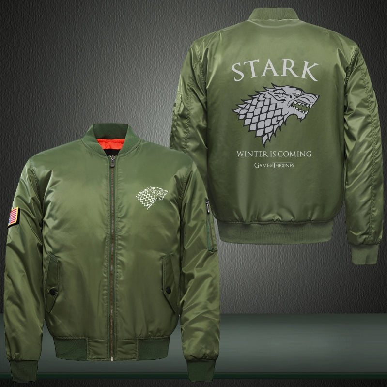 Stark Winter Is Coming Print Thicken Long Sleeve Bomber Jacket