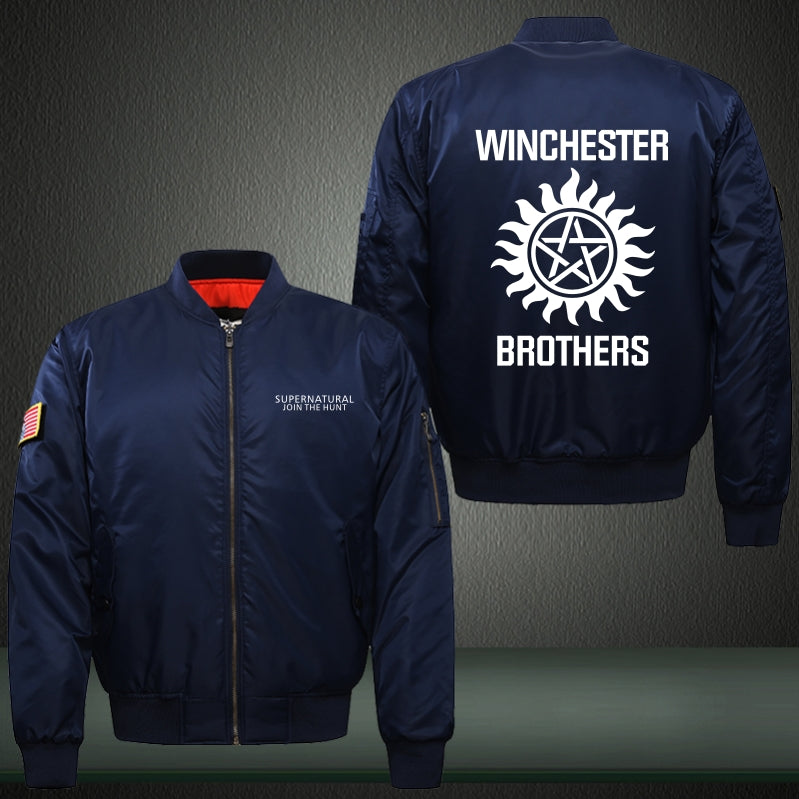 Winchester Brothers Print Thicken Long Sleeve Bomber Jacket