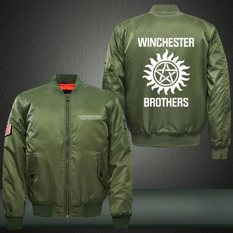 Winchester Brothers Print Thicken Long Sleeve Bomber Jacket