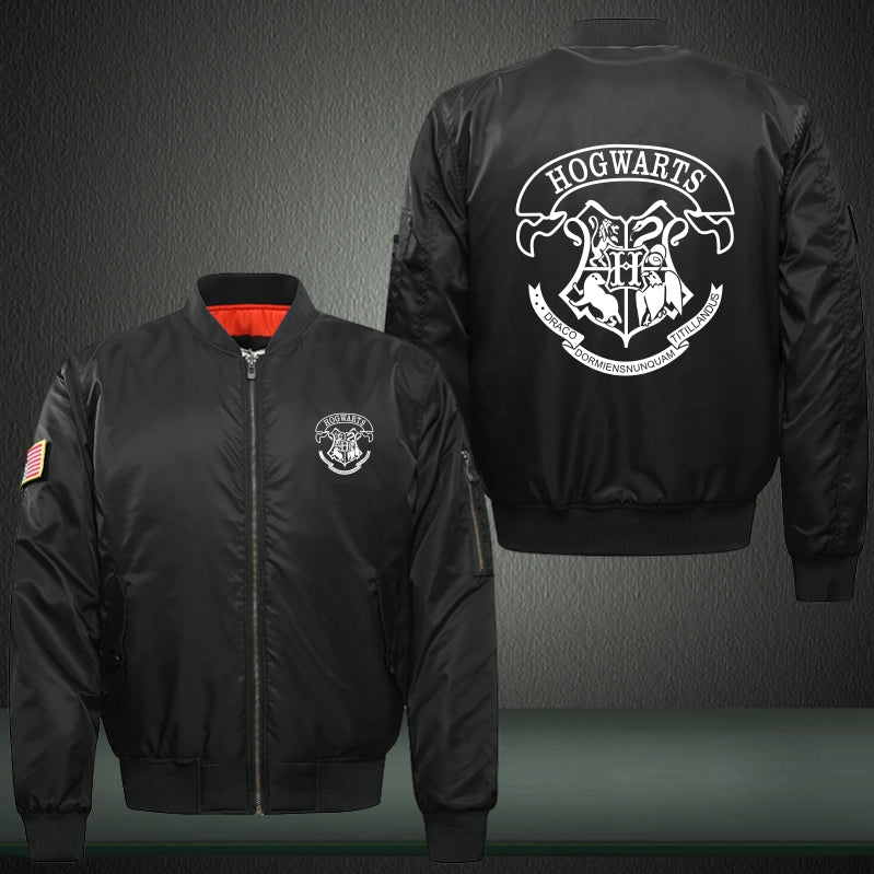 Hogwarts Print Thicken Long Sleeve Bomber Jacket