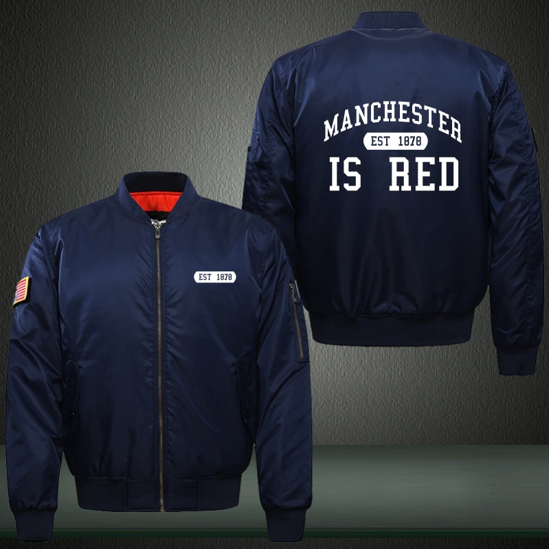 Manchester Is Red EST 1878 Print Thicken Long Sleeve Bomber Jacket