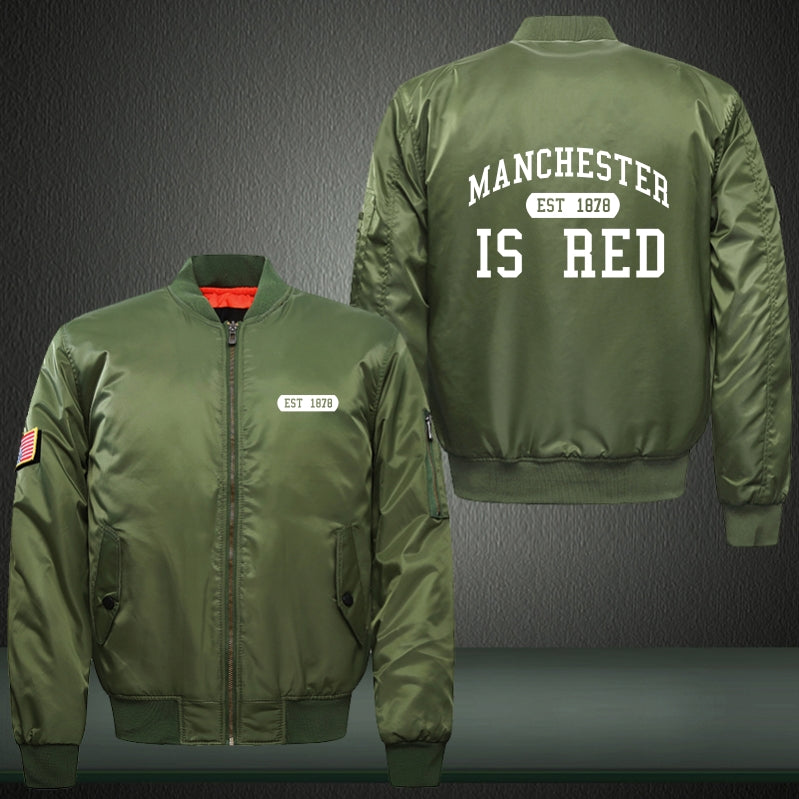 Manchester Is Red EST 1878 Print Thicken Long Sleeve Bomber Jacket