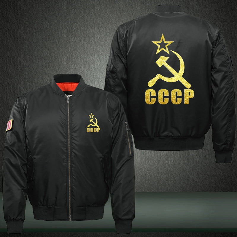CCCP Print Thicken Long Sleeve Bomber Jacket
