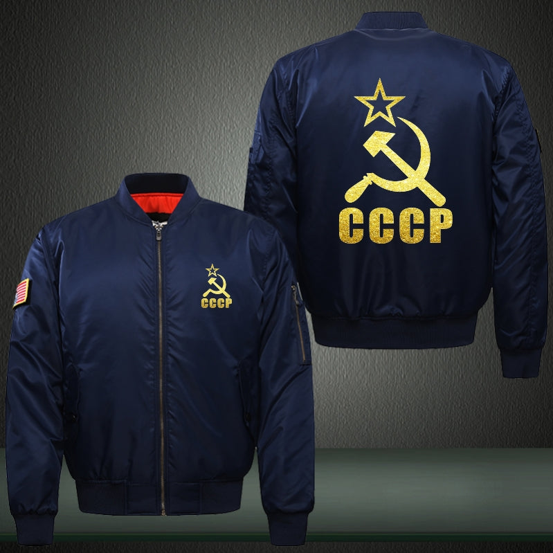 CCCP Print Thicken Long Sleeve Bomber Jacket