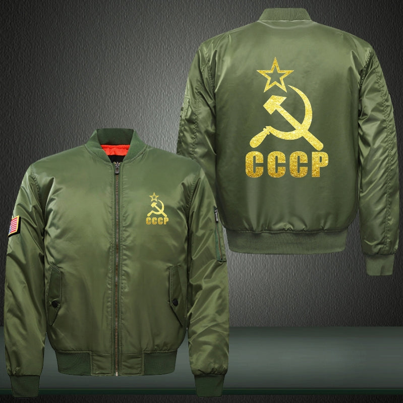 CCCP Print Thicken Long Sleeve Bomber Jacket