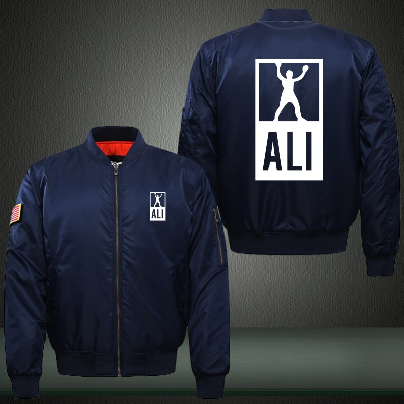 Ali Boxing Print Thicken Long Sleeve Bomber Jacket