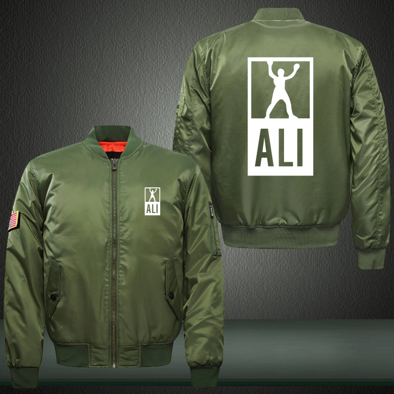 Ali Boxing Print Thicken Long Sleeve Bomber Jacket