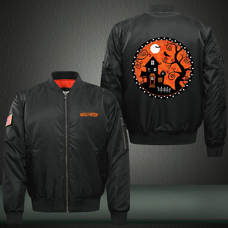 Halloween scary house Print Thicken Long Sleeve Bomber Jacket