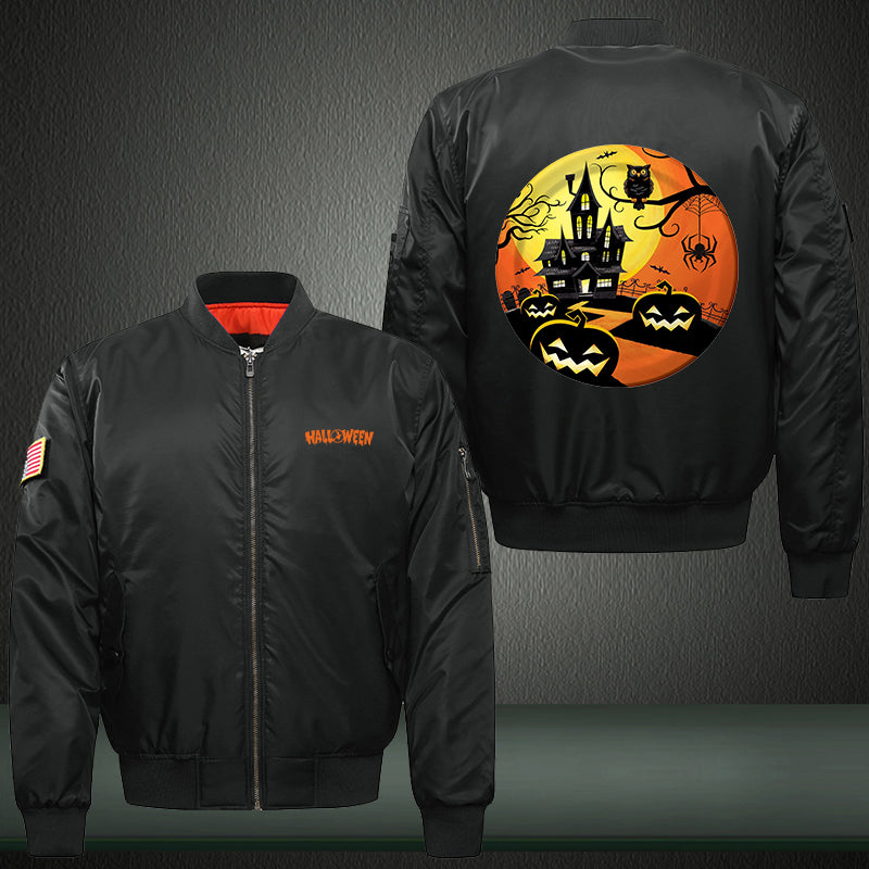 Halloween house Print Thicken Long Sleeve Bomber Jacket