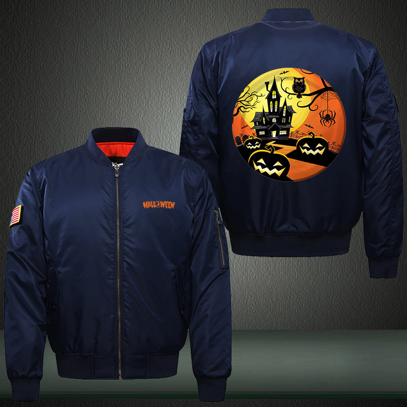 Halloween house Print Thicken Long Sleeve Bomber Jacket
